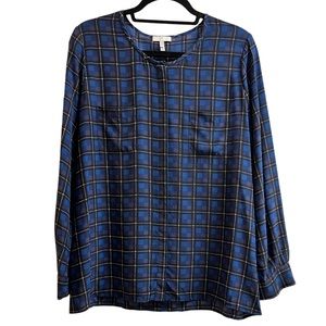 Joie 100% Silk blue check Kariana blouse | L
